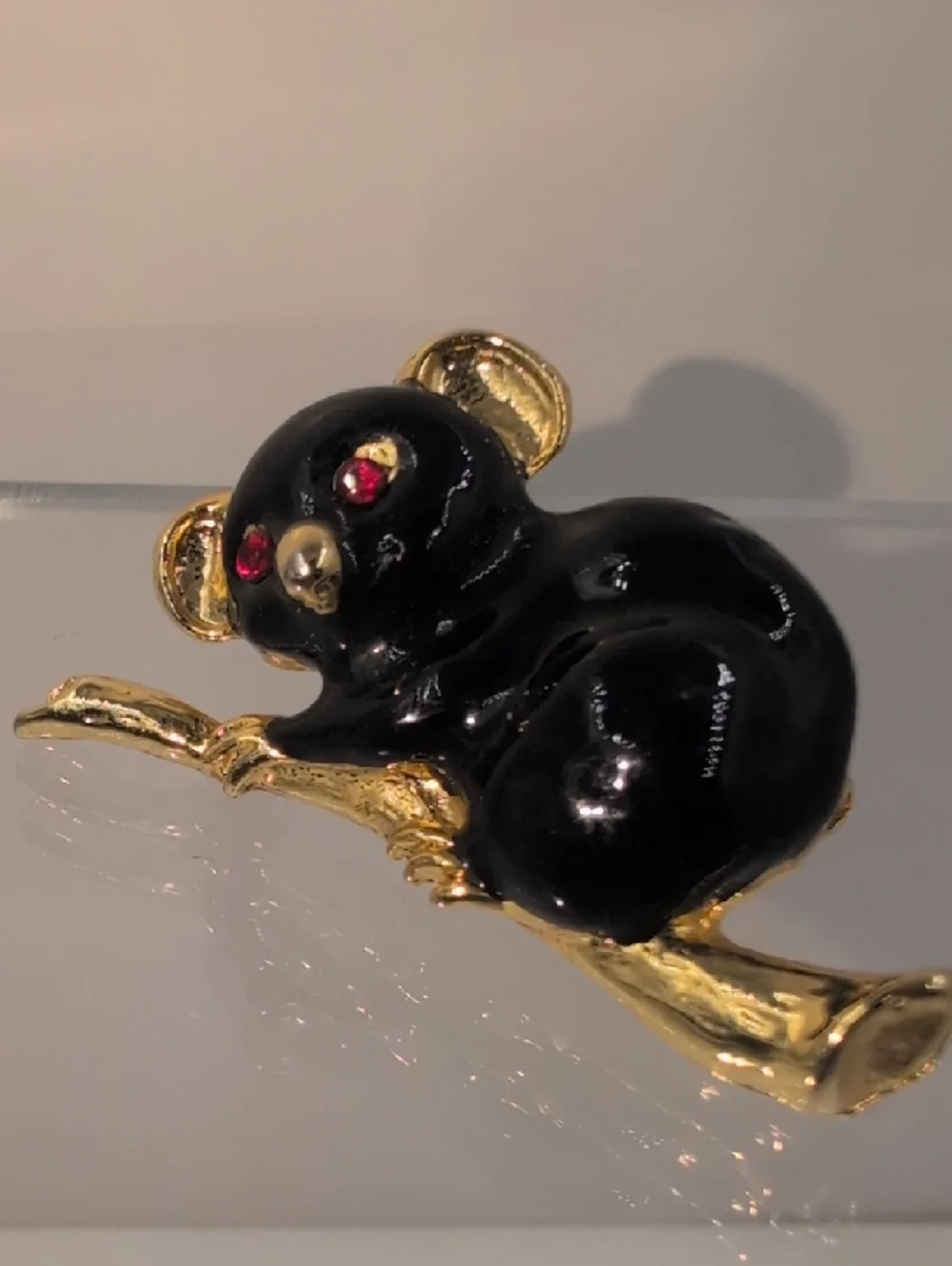 Gold-Tone Black Koala Brooch with Red Eyes - Women Jewelry Brooches